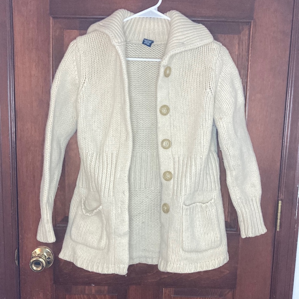 Vintage 2000s GAP Cozy Cream White Knit Coat Sweater Lambs Wool Angora Large